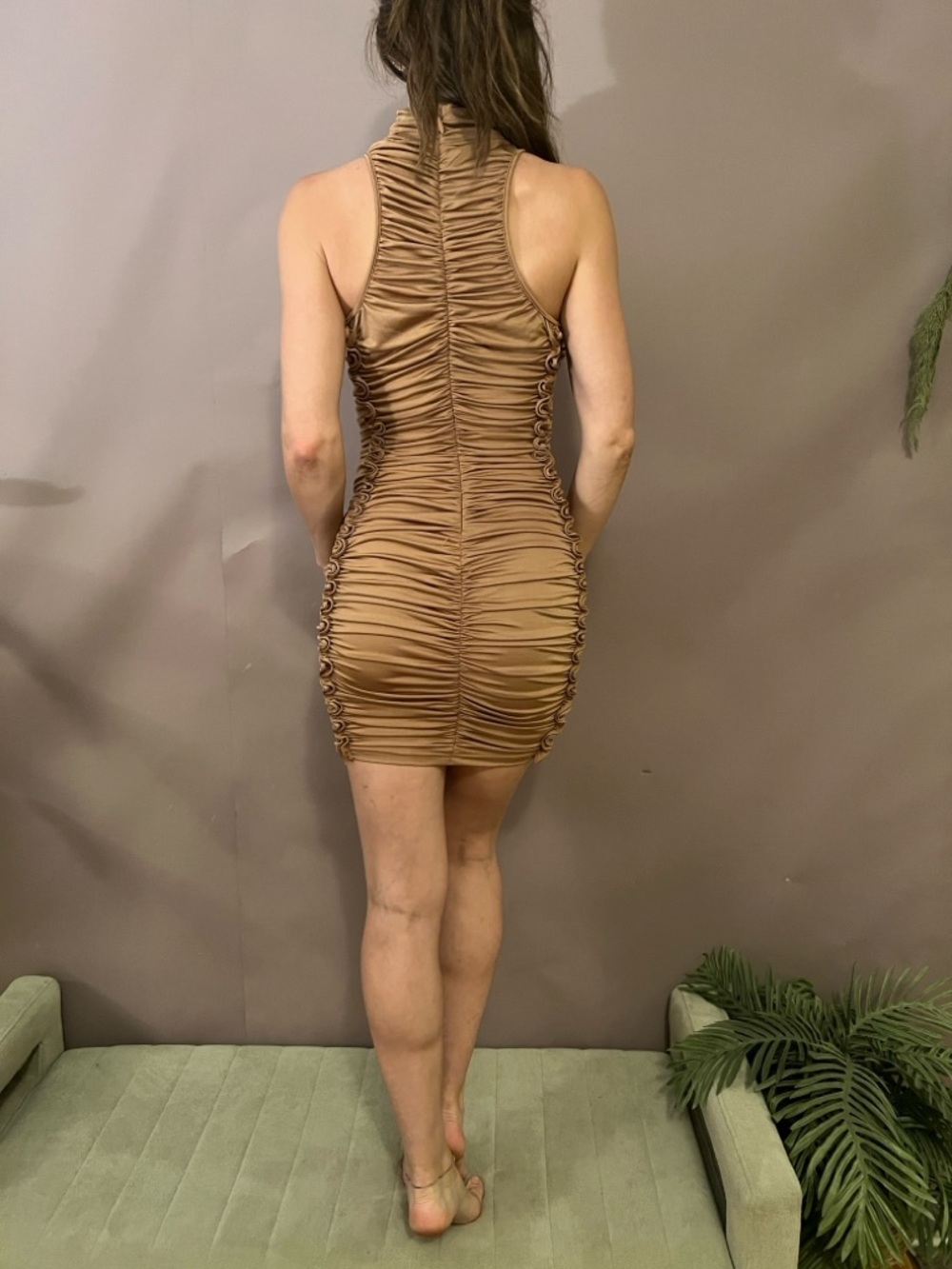 Hera Collection Ruched Racerback Mini Dress - Tan - Picture 2 of 2